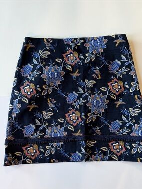 LOFT Navy Floral Mini Skirt with Blue and Coral Accents